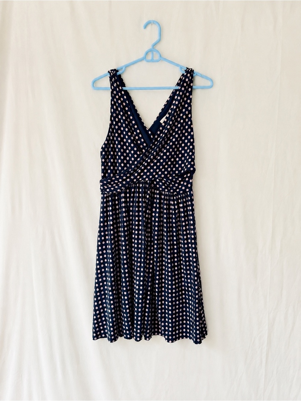 LOFT Navy and White Polka Dot Midi Dress
